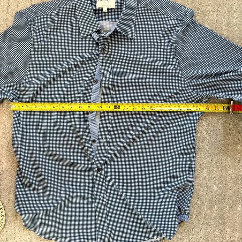 👔 **CON.STRUCT Slim Fit 4-Way Stretch Dress Shirt – Blue Micro Check – Size Lar